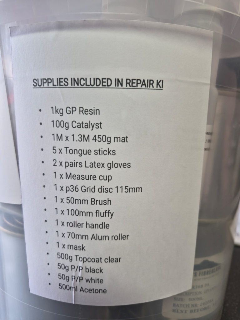 Repair Kit contents list